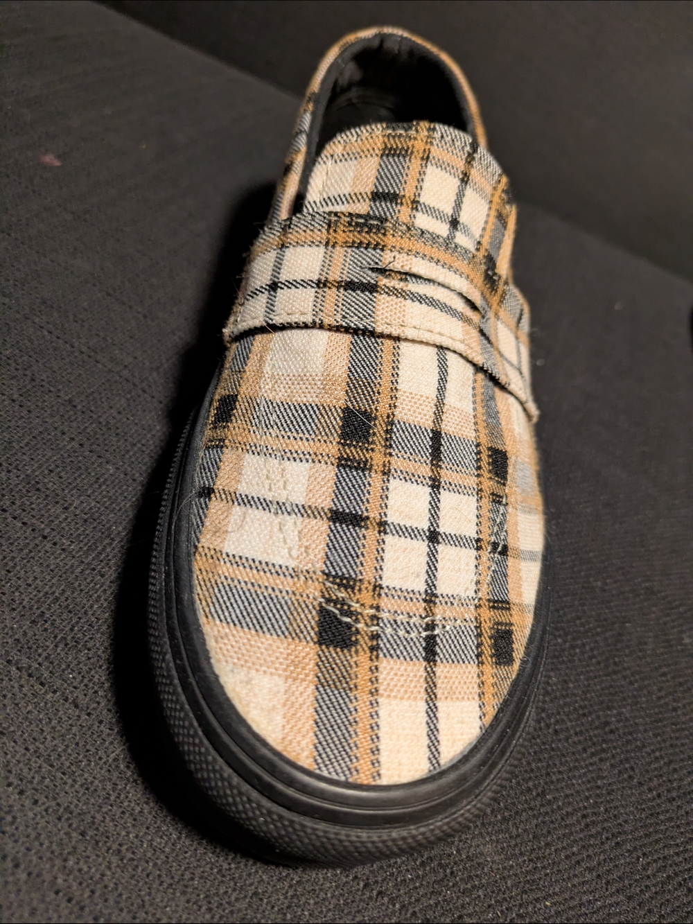 Vans Women’s Plaid Slip-On Loafers in Beige and Black - Picture 7 of 9